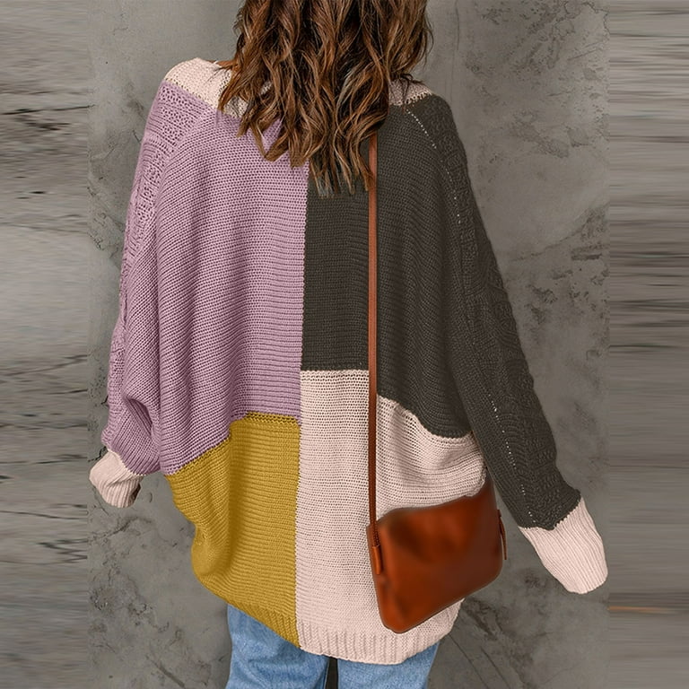 PMUYBHF Plus Size Cardigan Sweater Set Women Fashion Long Sleeve Colorblock Contrast Cardigan Casual Lightweight Soft Knit Cardigan Sweater Jacket Sweater Cardigan Women Trendy Walmart
