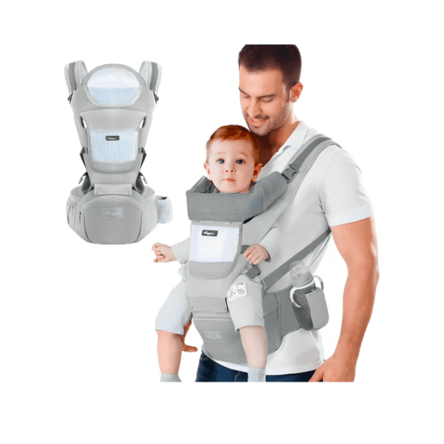 Portabebé Mochila Multifuncional Con Asiento Bebé Color Gris