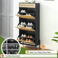 thumbnail image 5 of Natural Rattan 3 Flip Drawer Shoe Cabinet, Shoe Cabinet for Entryway, Narrow Shoe Storage Cabinet, Wood 3 Tier Slim Shoe Rack with 3-Tier Adjustable Shelves for Entryway, 5 of 9
