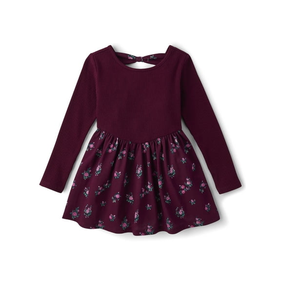 The Children's Place Baby & Toddler Girls Long Sleeve Floral Bow Back Dress, Sizes 6M-5T