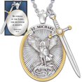 thumbnail image 2 of Collar con colgante de acero con patrón católico de San Miguel, joyería con espada divina, protección Senhield, collar de protección con escudo divino, collar vikingo, regalo para hombres y mujeres,, 2 of 2
