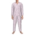 thumbnail image 4 of Mens Pajamas Set - Mauve Paisley Comfy Long Sleeve Button Up Pajama Sets for Men 2 Piece, Soft Sleepwear Nightwear Pjs Lounge Sets for Men with Pockets, 4 of 5