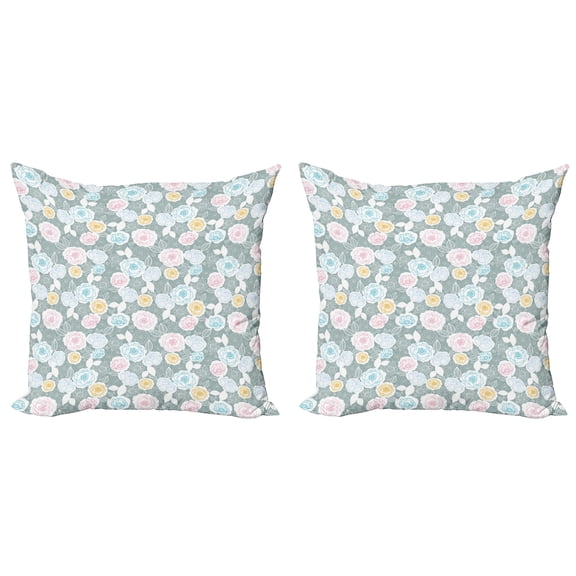 Ambesonne Pastel Throw Pillow Cover 2 Pack, Ornate Spring Yard Theme, 16", Multicolor