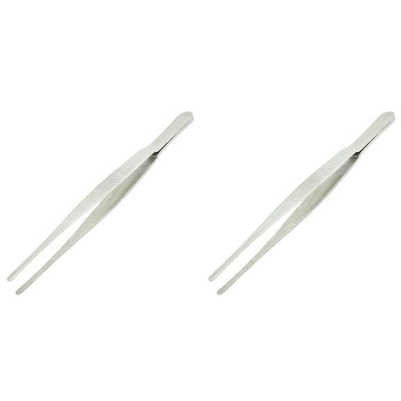2X 5.5 Inch Long Silver Tone Stainless Steel Round Tip Tweezers