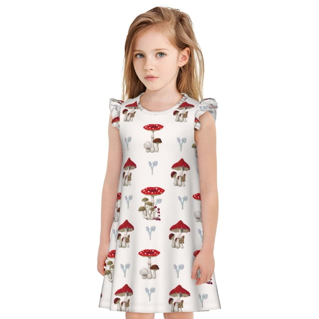 Vsdgher Différents Champignons pour Filles Chemises de Nuit Manches Courtes à Volants Robe de Nuit Pyjama pour Fête Pyjama-Grand