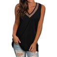 thumbnail image 1 of Women Solid Color Mesh Splicing Side Split Sleeveless V Neck Tank Top, 1 of 5