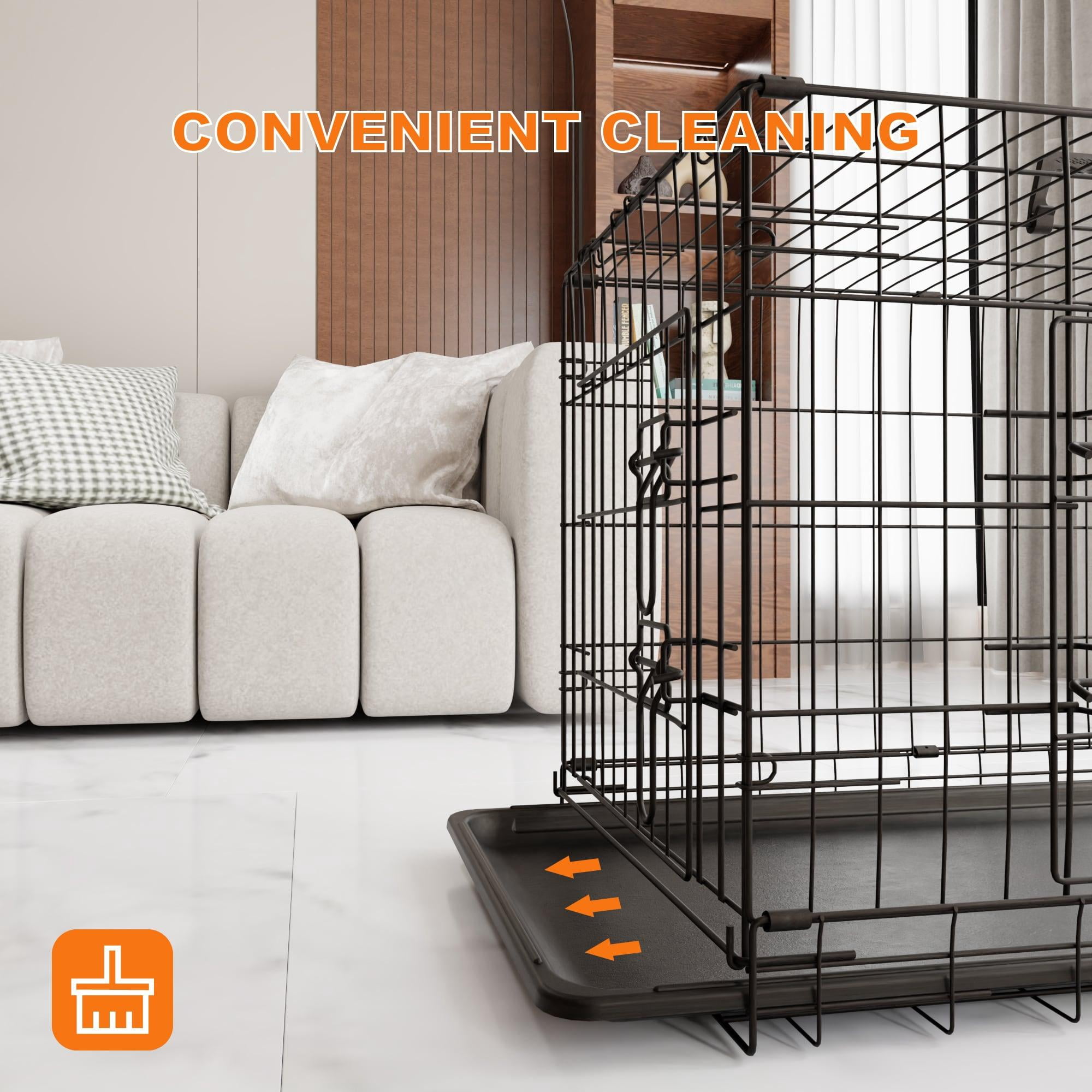Dog Crate, 36 Inch Medium Dog Cage with Divider and Plastic Leak-Proof Pan Tray, Double Door Folding Metal Wire Cage for Indoor, Outdoor, and Travel