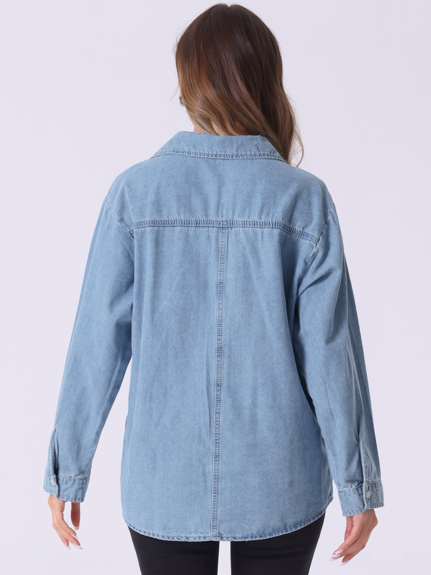 DARING DIVA Women's V Neck Long Sleeve Denim Blouses S Light Blue