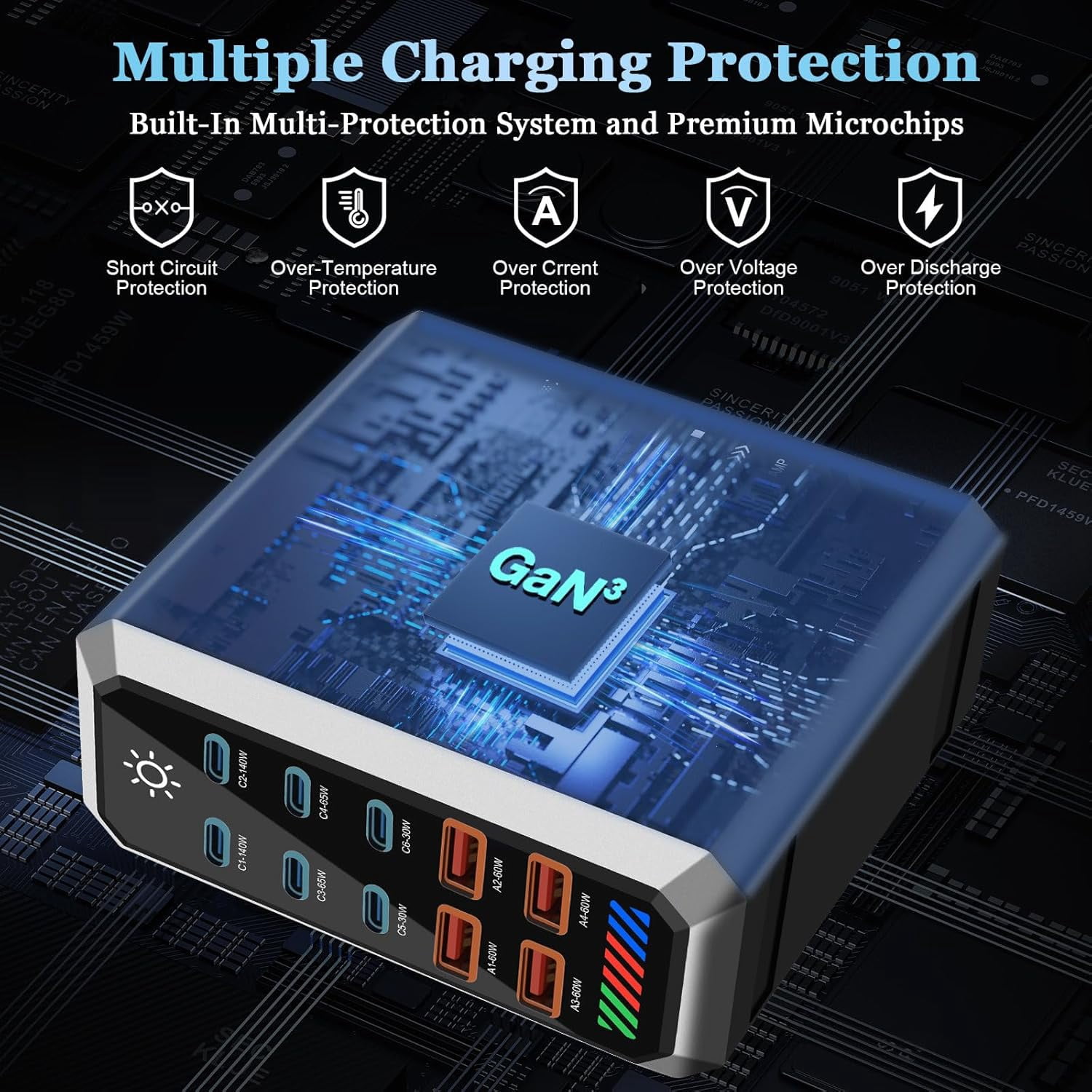 660W Charging Station for Multiple Devices, 10 Ports GaN III USB C Fast Charger Block, USB C Fast Charging Hub Organizer Compatible with All Phones and Computers for Home Office Travel, Black