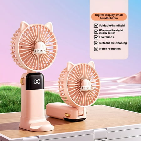 

NIBOLOG Portable Handheld Fan with Digital Display Foldable Design 5 Speeds Adjustable Lightweight Compact Size Rechargeable Cooling Fan