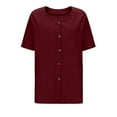 thumbnail image 6 of Feancey Business Casual Linen Shirts for Women Roll Up Short Sleeve Collarless Blouses Lightweight Breathable Gauze Shirt Dressy Summer Tops Wine XL, 6 of 8
