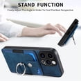 thumbnail image 6 of For iPhone 14 Pro Phone Case Wallet with Card Holder,PU Leather Metal Ring Buckle Holder Kickstand  Women Men Magnetic Cover,Blue,For iPhone 14 Pro, 6 of 6