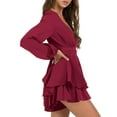 thumbnail image 3 of SAYOO Women Short Wrap Dresses, V-neck Long Sleeve Multi-layered Ruffled Hem Elegant Deep Dress for Party, 3 of 5