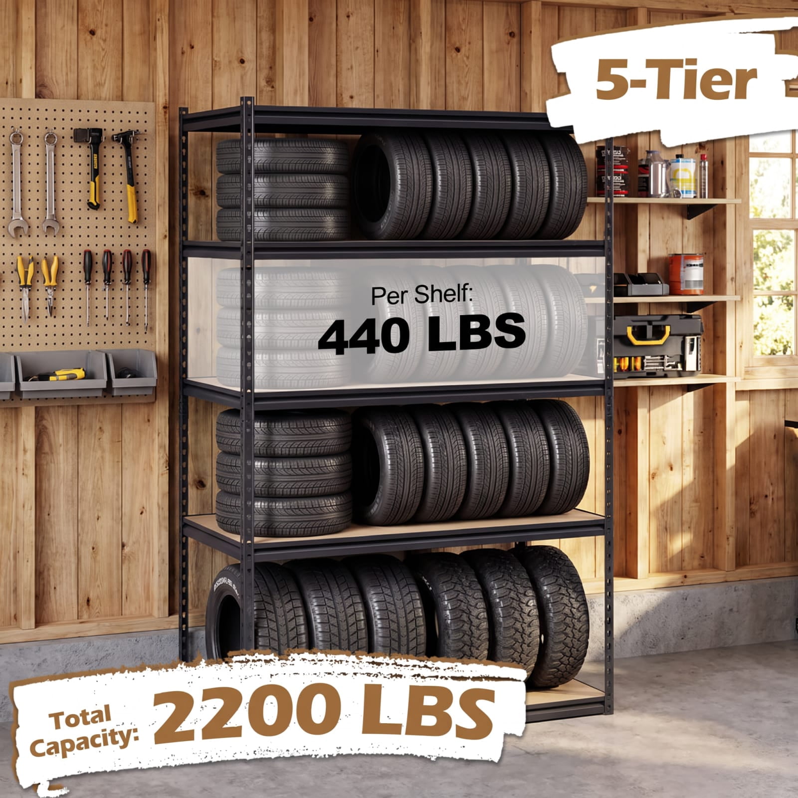 Biotree 5-Tier Metal Shelving Unit 2200 lbs Capacity with Adjustable Shelves 30" × 12" × 60" for Garage Warehouse Basement, Black