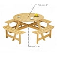 thumbnail image 6 of LuxyHoom Outdoor 8 Person Picnic Table, 6 Person Round Picnic Table with 4 Built-in Benches, Umbrella Hole, Outside Table and Bench Set for Garden, Backyard, Porch, Patio, Natural, 6 of 9