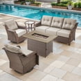 thumbnail image 2 of OPOHORO 5 Pieces Patio Furniture Set with 6" Thick Cushions, Outdoor Rattan Sofa, Swivel Patio Chairs with Side Table and Fire Pit Table, Weather Resistant Wicker Set for Patio Backyard Porch, Beige, 2 of 17