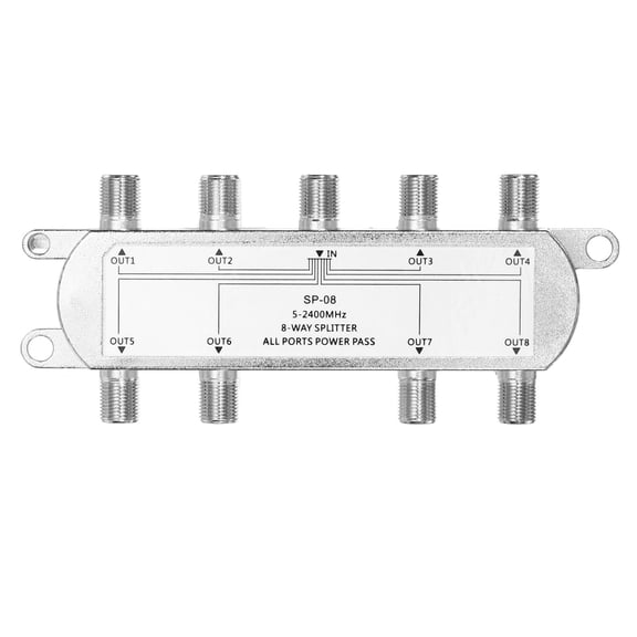Divisor de Cable Coaxial Uxcell de 8 Vías, Conector F de 5-2400 MHz, Distribuidor de Señal de Baja Pérdida para TV, Antena de Satélite, Módem, Teatro en Casa, HDTV, CATV, Tono Plateado