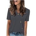 thumbnail image 1 of Tops de Color Sólido para las Mujeres, Botón de Cuello en V de Manga Corta, Top de Moda Casual para las Mujeres, 1 of 9