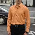 thumbnail image 4 of Mens T-Shirts Stretch Slim Business Casual Solid Color Long Sleeve Orange Going Out Fall Tops size XXXL, 4 of 4