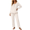 thumbnail image 6 of PNTUTB Pajama Set for Women Lace Square Neck Long Sleeve Top and Elastic Waist Pant Casual Loose Comfort Soft Lounge Sleepwear Set, 6 of 7