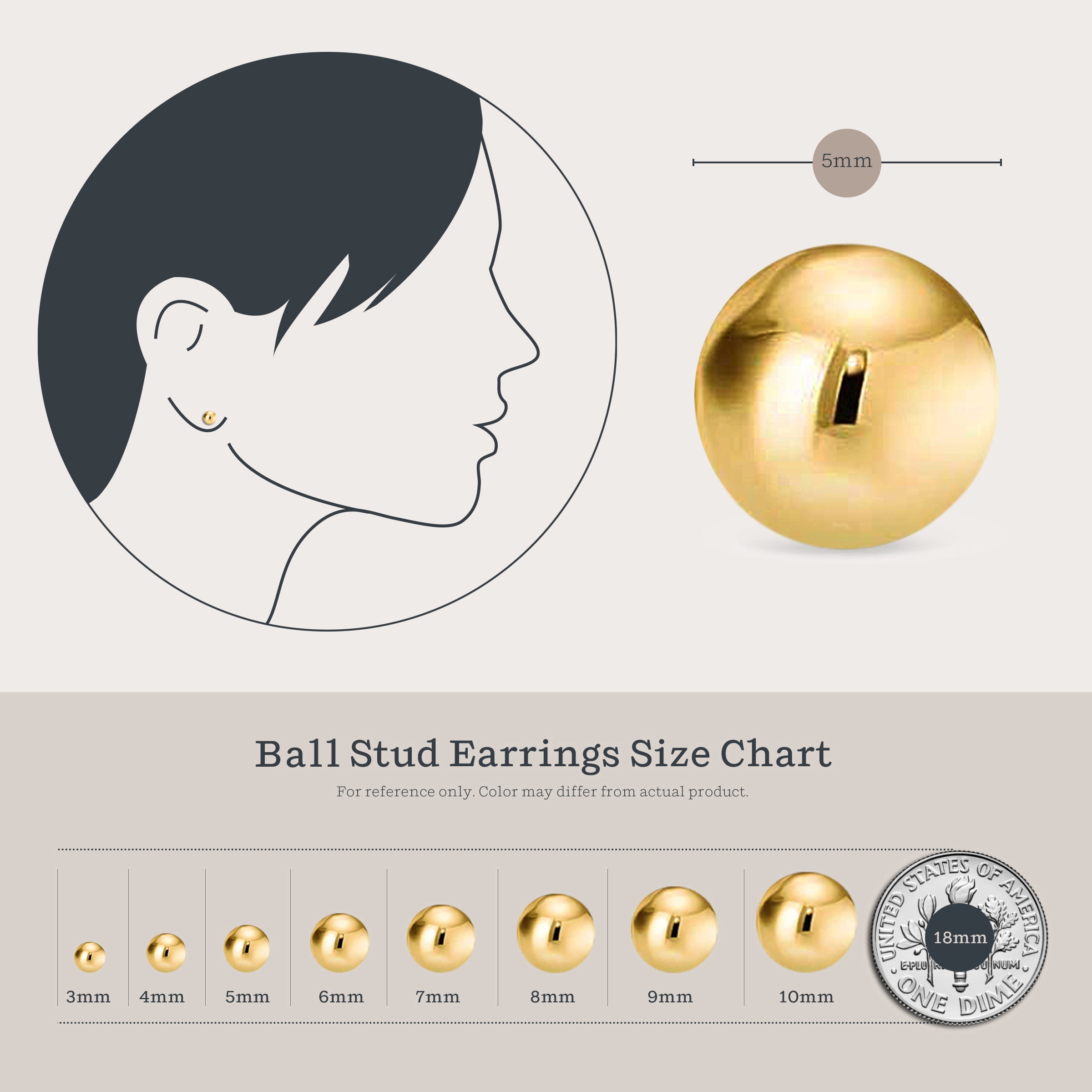 Kezef 14K Yellow Gold Filled Round Ball Stud Earrings for Women - 5mm