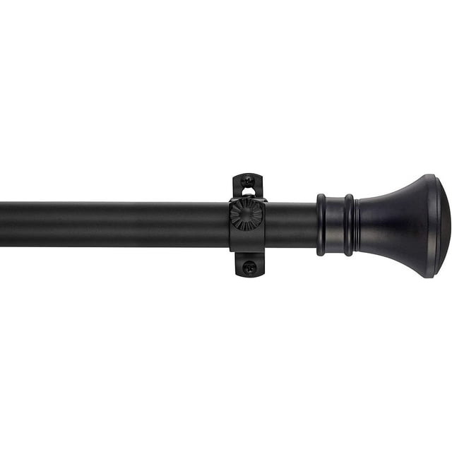 Tailor & Taylor Curtain Rod with Trumpet Finials, Metal Telescopic Drapery Hardware Set with Adjustable Rod for Living Room, Kitchen and Windows (18"-36", Black)