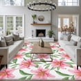 thumbnail image 4 of Summer Pink Lily Washable Living Room Rugs 5'x7', Watercolor Flower Farmhouse Rustic Low Pile Throw Large Area Rugs Non-Slip Sturdy Edge Binding Carpet for Dining Room Bedside Kitchen, 4 of 9