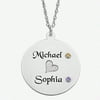 Personalized Sterling Silver Couple's Name and Birthstone Disc Pendant, 20"