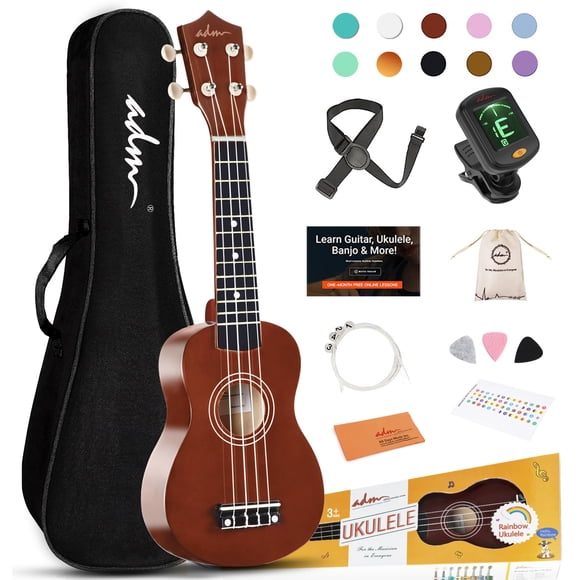 Ukelele ADM Hawaiian Wood para principiantes con accesorios