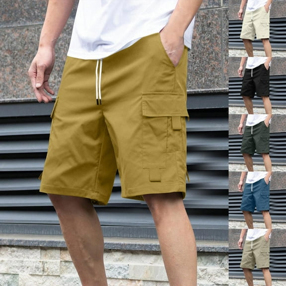 DDAPJ pyju Men's Cargo Shorts Lightweight Drawstring Summer Shorts Ripstop Twill Casual Jogger Shorts with Multi Pockets Black XXL
