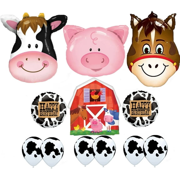 Barn Farm Animals Birthday Party Cow, Horse, Pig, Barn Balloons Decorations