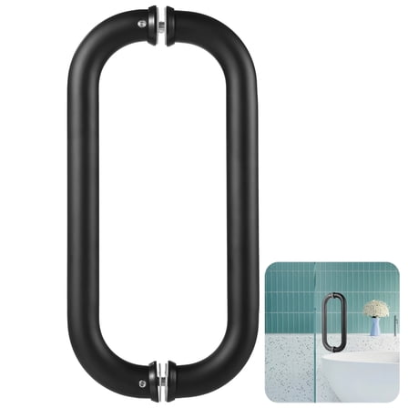 Frameless Shower Door Handle, C-Shaped Matte Black 304 Stainless Steel Pull Handle for Sliding Glass Doors, 10.8" Mounting