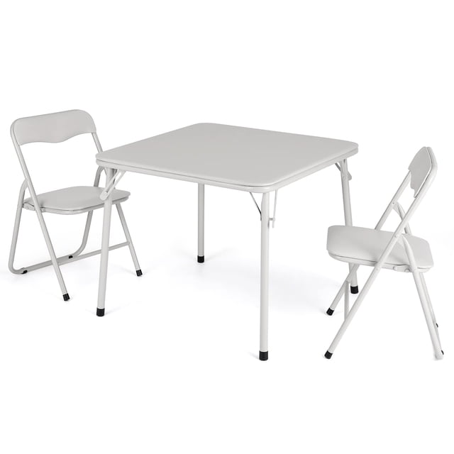 Bingirl Foldable Table and 2 Upholstered Chairs with Cushioned Seats Beige