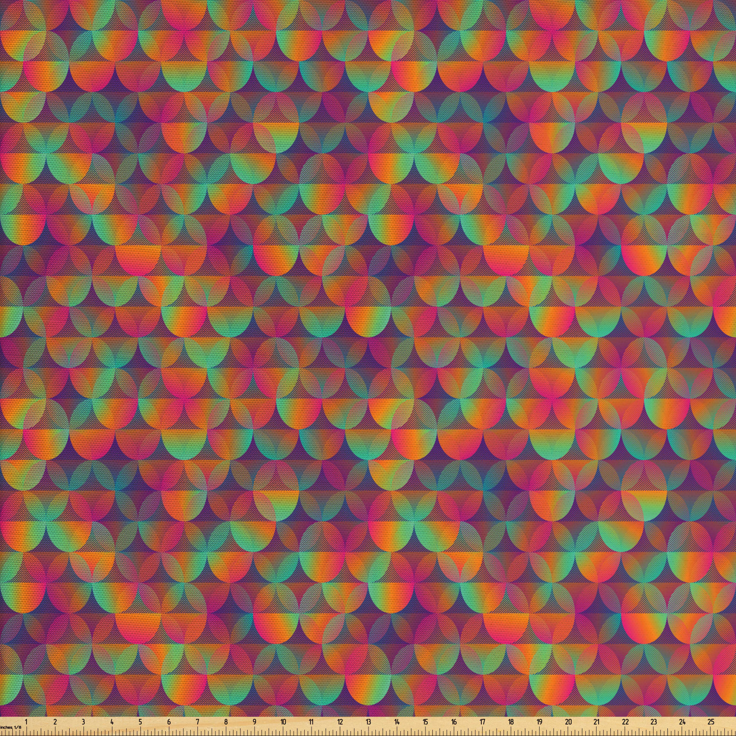 Circle Pattern Fabric by The Yard, Rainbow Spectrum Colorful Parts