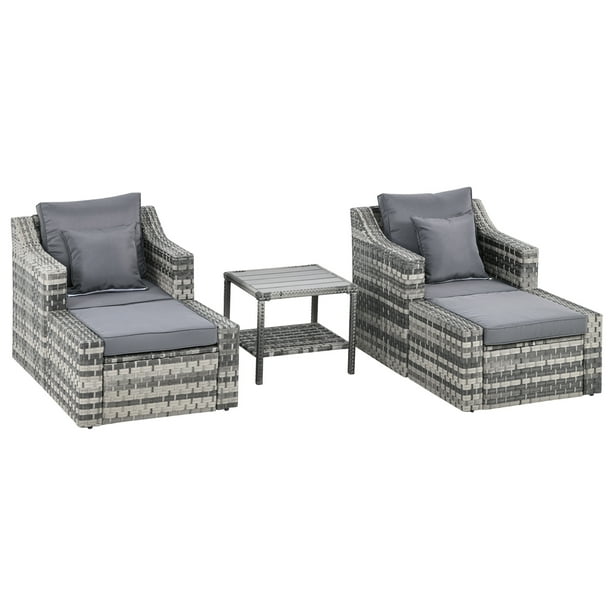 Outsunny 5Piece Patio Rattan Wicker Conversation Set with 2 Armchairs