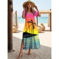 thumbnail image 4 of 2024 Robes Hawaïennes pour Femmes Imprimé Cocotier Robes Midi Vacances Manches Courtes Mode Été Col en V Robes FJH, 4 of 6