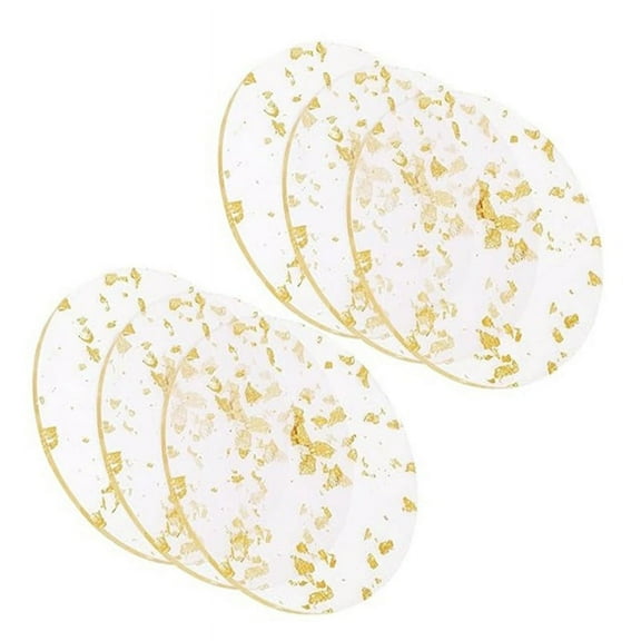 Gold Foil Acrylic Coasters Set of 6 for Drinks Nordic Style Tea Coaster Coffee Cup Insulation Pad for Bowls,9.5cm