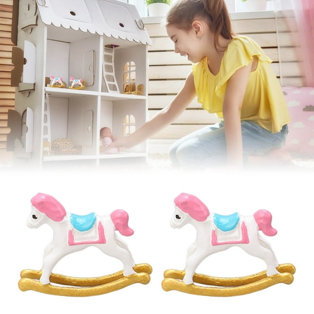 Ccdes Miniature Rocking Horse Rocking Horse Model 2pcs Lifelike 1 12 Great Decoration For Toy Home