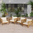 thumbnail image 4 of Miekor Furniture Outdoor Acacia Wood Club Wooden Armchair with Cushions (Set of 2), Conversation Set,Teak Finish,Beige Cushion MK3991, 4 of 12