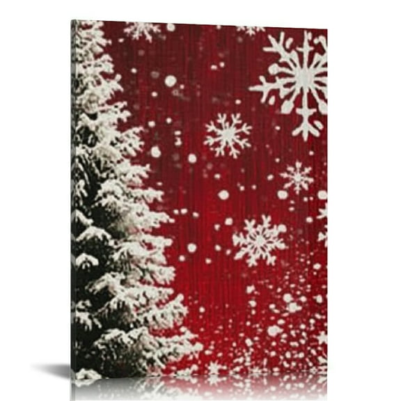 Creowell Christmas Tree Snowflakes Red Background Canvas Print 12x16in