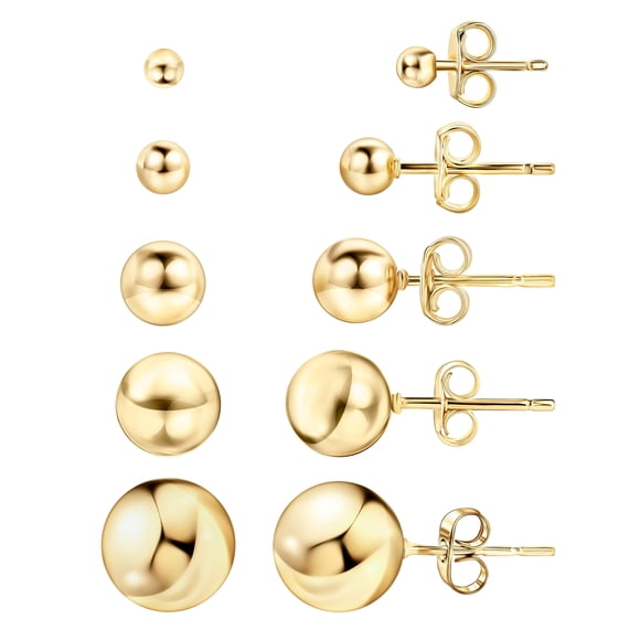 Aretes Barzel chapados en oro de 18K con bolitas, 3-10 mm, paquete de 5