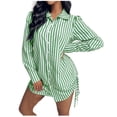 thumbnail image 2 of WFJCJPAF 2024 New Product Clearance！ Autumn Dresses for Women Clearance under $10 ,Women's Fashionable Casual Striped Button Up Drawstring Shirt Long Sleeved Lapel Dress - Green M, 2 of 6