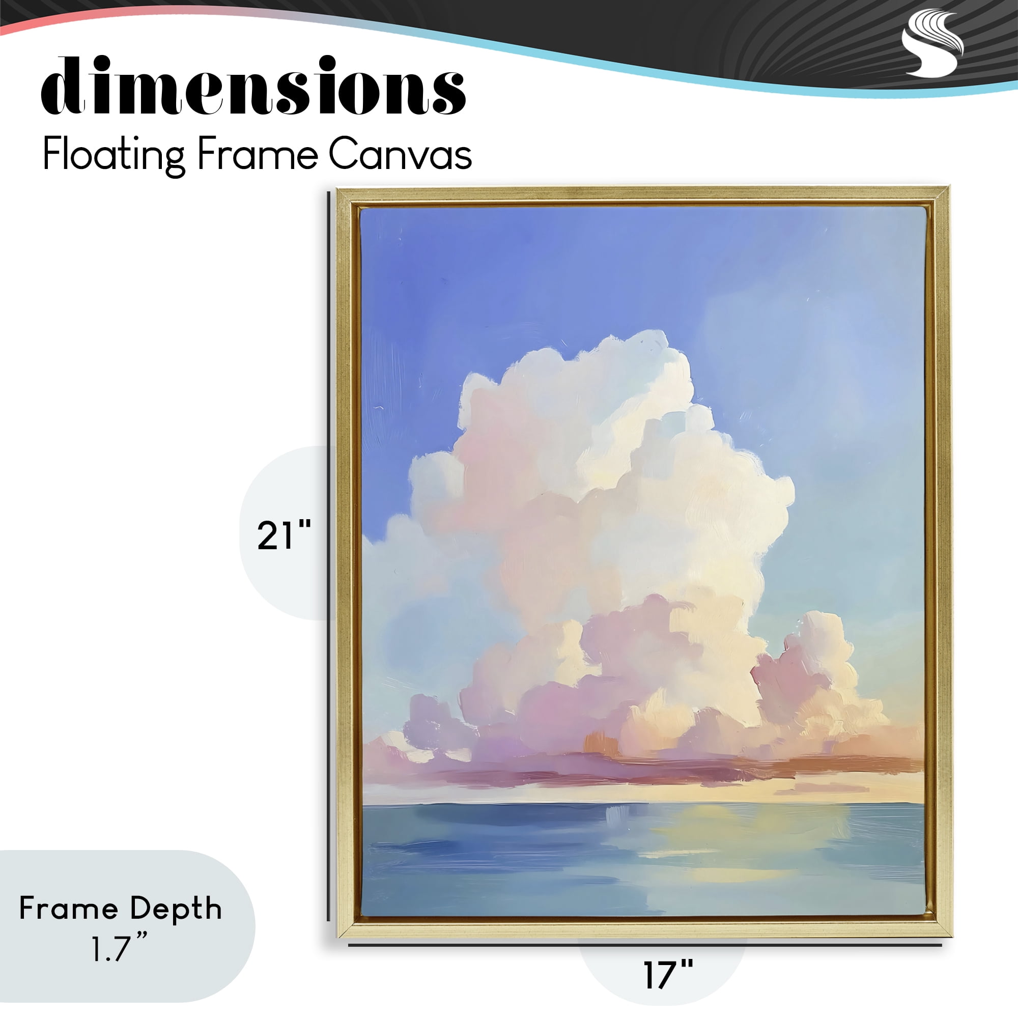 Stupell Industries Dreamy Pastel Clouds over Sea Gold Framed Floater Canvas Wall Art, design by The Prints Vibe