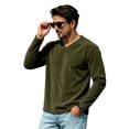 thumbnail image 4 of Sorvello Men's V-Neck Long Sleeve T-Shirt Fall Breathable textured fabric Casual Pullover Tops Army Green L, 4 of 7