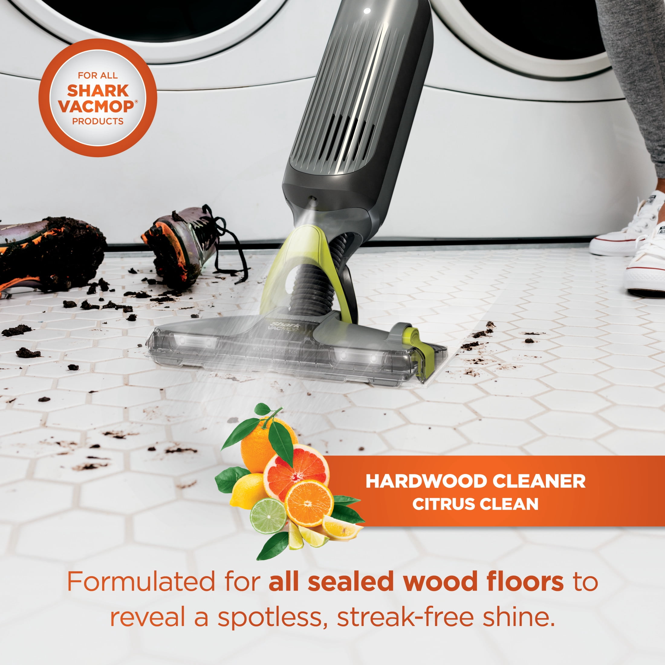 (4 pack) Shark VACMOP Hardwood Cleaner, Citrus Clean, Sealed Hard Floors, Fast Drying, Streak-Free, VCW60, 2L
