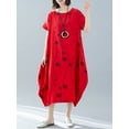 thumbnail image 4 of Vestido flojo de la vendimia de las mujeres Mangas cortas Dot Print Baggy Plus Size Cotton Linen Cas Abody Rojo/XL, 4 of 7