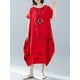 thumbnail image 4 of Vestido suelto vintage para mujer, vestido de lino de algodón holgado de manga corta Eccomum Rojo/XL, 4 of 7