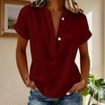 thumbnail image 4 of GUACER Womens Short Sleeve Cotton Linen Shirts Button Down V Neck Blouses Loose Fit Casual Summer Tunic Tops, 4 of 6