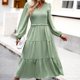 thumbnail image 4 of Vestido De Manga Farol Vestido elegante con pliegues en línea A para mujer, vestido de cintura alta, elegante vestido de viaje Cgtredaw L Verde para Mujer, 4 of 6