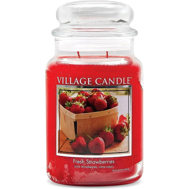 Village Candle Fresh Strawberries 26 oz Glass Jar Scented Candle, Large